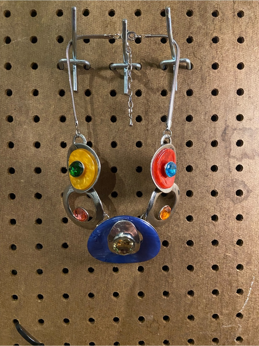 Multicolor Statement Pendant Necklace - Colorful Resin & Crystal Accents